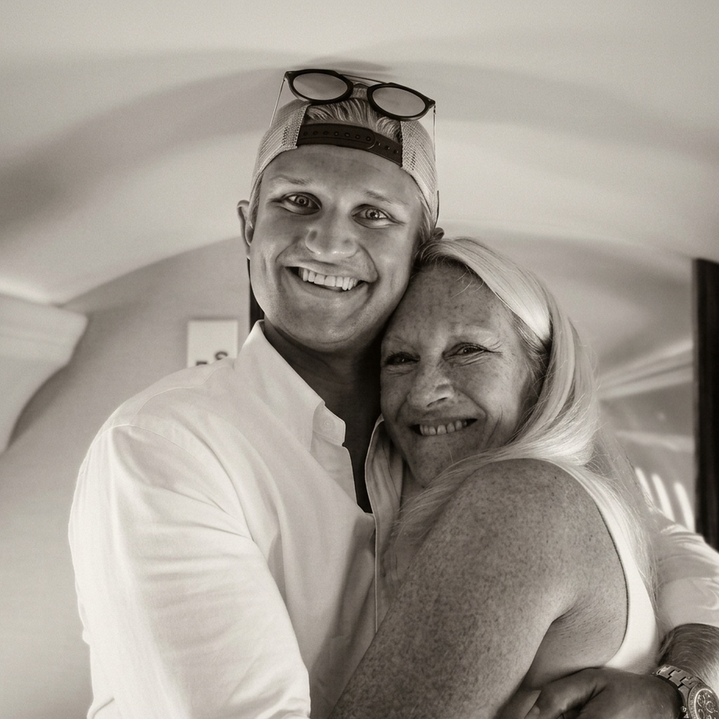 Vyttl founder Christian with his mother, whose morning routine the product was built around